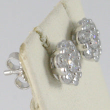 Load image into Gallery viewer, 18k white gold 8 mm flower sun earrings white zirconia 1.8 carats.