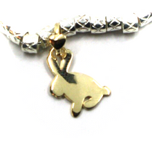 Load image into Gallery viewer, 925 STERLING SILVER TUBES CUBES BRACELET, 9K YELLOW GOLD 15mm RABBITT PENDANT.