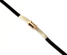 Load image into Gallery viewer, SOLID 18K ROSE WHITE GOLD BRACELET 4mm SQUARED TUBE PLATE AND BLACK RUBBER 8.3".