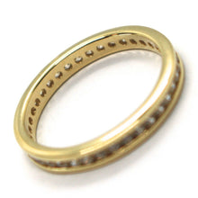 Charger l'image dans la galerie, 18K YELLOW GOLD ETERNITY BAND BINARY RING, WHITE CUBIC ZIRCONIA, THICKNESS 3 MM.