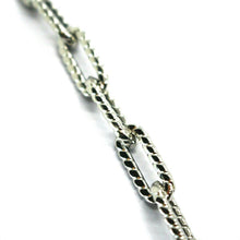 Load image into Gallery viewer, 18K WHITE GOLD BRACELET OVAL STRIPED SQUARE TUBE LINK 6.5mm, 19cm MADE IN ITALY.