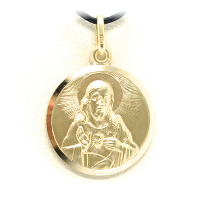 18k yellow gold Scapular Our Lady of Mount Carmel Sacred Heart medal 15mm Virgin Mary of Carmen pendant.