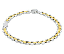 Load image into Gallery viewer, 18K YELLOW WHITE GOLD MAN BRACELET ALTERNATE ROUNDED OVAL LINK 6mm, 21cm 8.3".