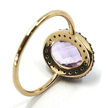 Cargar imagen en el visor de la galería, 18k rose gold flower ring purple cushion oval crystal, cubic zirconia frame.