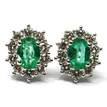 将图片加载到图库查看器,18k white gold earrings, flower, oval emeralds 1.16 & diamonds frame 1.12 carats.