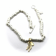 Load image into Gallery viewer, 925 STERLING SILVER TUBES CUBES BRACELET & 9K YELLOW GOLD 15mm JELLYFISH PENDANT.