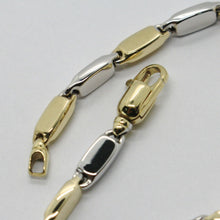 Load image into Gallery viewer, SOLID 18K WHITE YELLOW GOLD BRACELET ALTERNATE OVAL FLAT TUBE LINK, ITALY MADE.