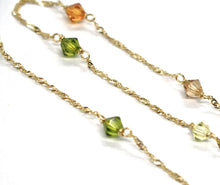 Load image into Gallery viewer, 18K YELLOW GOLD NECKLACE, ALTERNATE FACETED MULTI COLOR CRYSTALS SINGAPORE CHAIN.