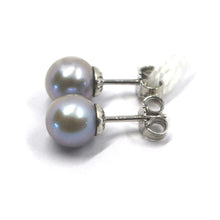 Cargar imagen en el visor de la galería, 18k white gold stud button earrings, gray freshwater 8mm 0.31" round pearls.