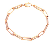 Charger l'image dans la galerie, 18K ROSE GOLD BRACELET SQUARED OVAL PAPER CLIP 4x15mm, 7.5" 19cm, ITALY MADE.