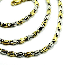 Cargar imagen en el visor de la galería, 18k white yellow gold chain necklace alternate drop ondulate tube links, 20".