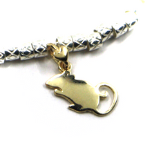 Load image into Gallery viewer, 925 STERLING SILVER TUBES CUBES BRACELET, 9K YELLOW GOLD 12mm MOUSE PENDANT.