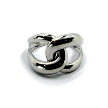 Load image into Gallery viewer, SOLID 18K WHITE GOLD CENTRAL 15mm ROUNDED BRAIDED HUG CROSSED PUFFED BAND RING.