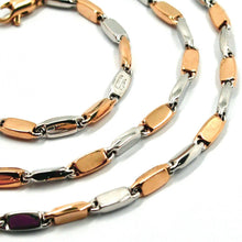 Cargar imagen en el visor de la galería, 18k white rose gold chain necklace alternate rectangular oval tube links, 24".