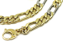 Load image into Gallery viewer, 18K YELLOW WHITE GOLD BRACELET BIG 6 MM ROUNDED FIGARO GOURMETTE 3+1, 21cm 8.3".