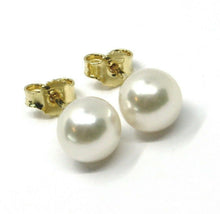Load image into Gallery viewer, SOLID 18K YELLOW GOLD STUDS EARRINGS, SALTWATER AKOYA PEARLS, DIAMETER 7.5/8 MM.