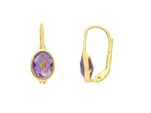 Load image into Gallery viewer, 18k yellow gold pendant leverback earrings oval amethyst cushion cut, 20mm.