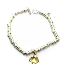 Load image into Gallery viewer, 925 STERLING SILVER CUBES BRACELET 9K YELLOW GOLD 12mm DOG PUPPY PENDANT.