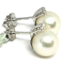 Cargar imagen en el visor de la galería, 18k white gold earrings with white round akoya pearls 8.5 mm and diamonds.