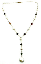Cargar imagen en el visor de la galería, 18k yellow gold 17.3" 44cm necklace faceted tourmaline drops pearls, balls chain.