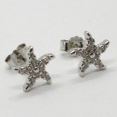 18k white gold earrings, star starfish with zirconia, length 9 mm.