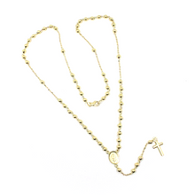 Load image into Gallery viewer, 18k yellow gold thin Rosary necklace Miraculous Mary medal Jesus Cross 3mm balls.