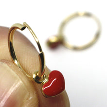 Cargar imagen en el visor de la galería, 18K YELLOW GOLD CIRCLE HOOPS 13 MM EARRINGS WITH RED ENAMEL MINI HEART PENDANT.