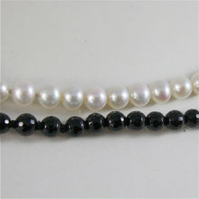 Load image into Gallery viewer, solid 18k white gold necklace with round pearls, onyx and diamonds made in Italy.