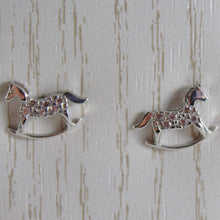 Cargar imagen en el visor de la galería, 18k white gold earrings mini rocking horse zirconia for kids child.