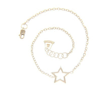Load image into Gallery viewer, 18k white gold bracelet 10mm central star, rolo 1mm oval chain 18cm 7.1".