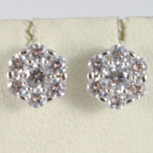 Load image into Gallery viewer, 18k white gold 8 mm flower sun earrings white zirconia 1.8 carats.