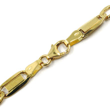 Cargar imagen en el visor de la galería, 18K YELLOW GOLD BRACELET GOURMETTE ALTERNATE FLAT PLATES SQUARE LINKS 4.8mm 21cm.
