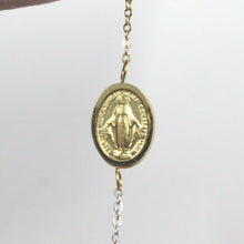 Load image into Gallery viewer, 18K YELLOW WHITE GOLD MINI ROSARY BRACELET 1.5 MM SPHERES CROSS MIRACULOUS MEDAL.