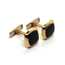 Cargar imagen en el visor de la galería, 18k rose gold cufflinks, square button, smooth with black onyx, made in Italy.