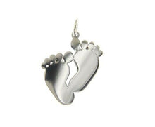 Load image into Gallery viewer, SOLID 18K WHITE GOLD 19mm 0.75" FOOTPRINT PENDANT, FOOTS BIRTH CHARM ITALY MADE.