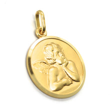 Load image into Gallery viewer, solid 18k yellow gold Guardian Angel 17mm medal, pendant, very detailed.
