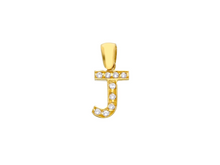 Load image into Gallery viewer, 18K YELLOW GOLD SMALL 10mm 0.4" PENDANT CHARM INITIAL LETTER J & CUBIC ZIRCONIA.