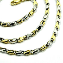 Cargar imagen en el visor de la galería, 18k white yellow gold chain necklace alternate drop ondulate tube links, 24".