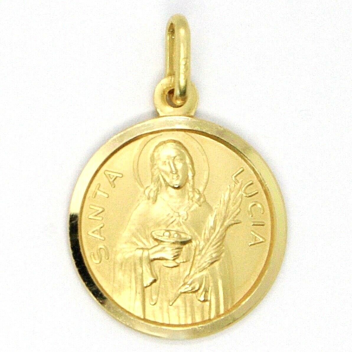 18k yellow gold Holy St Saint Santa Lucia Lucy round medal pendant, 17