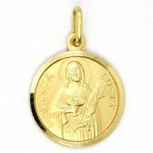 Load image into Gallery viewer, 18k yellow gold Holy St Saint Santa Lucia Lucy round medal pendant, 17 mm.