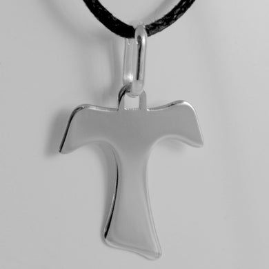 18k white gold cross, Franciscan tau tao, Saint Francis, 1 inches made in Italy.