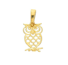 Load image into Gallery viewer, SOLID 18K YELLOW GOLD SMALL 13mm 0.5" OWL PENDANT, CHARMS, MADE IN ITALY.