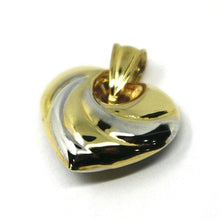 Load image into Gallery viewer, 18K YELLOW WHITE GOLD ROUNDED HEART PENDANT, SPIRAL, 1.4 CM, 0.55", TWO TONE.