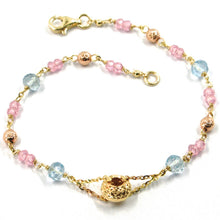 Load image into Gallery viewer, 18K YELLOW ROSE GOLD BRACELET, AQUAMARINE, QUARTZ, DIAMOND CUT BALLS AND DISC.