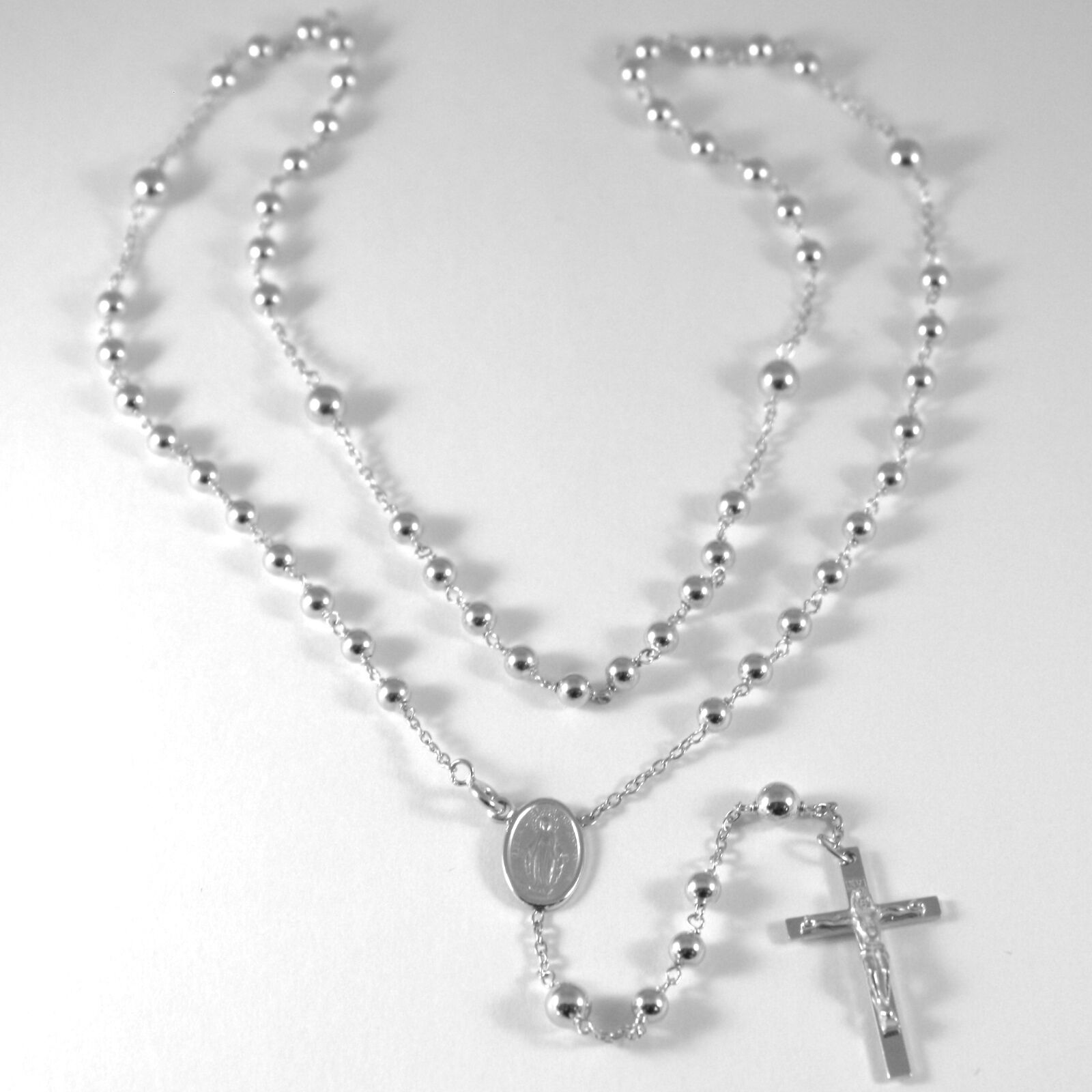 18k white gold big rosary necklace miraculous Mary medal Jesus