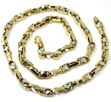 Load image into Gallery viewer, 18K YELLOW WHITE GOLD CHAIN, BIG OVAL CABLE SQUARED ALTERNATE LINK 7mm, 24".