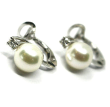 Load image into Gallery viewer, solid 18k white gold clips earrings, saltwater akoya pearls 7.5/8 mm, diamonds.
