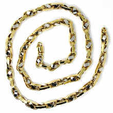 Load image into Gallery viewer, 18K YELLOW WHITE GOLD CHAIN, BIG OVAL CABLE SQUARED ALTERNATE LINK 7mm, 24".