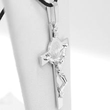 Load image into Gallery viewer, 18k white gold big cross with Jesus & saint Benedict medal made in Italy, 44 mm.