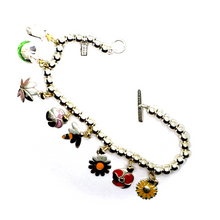 Load image into Gallery viewer, BRACELET & VIOLET WATER LILY TULIP POPPY SUNFLOWER LOTUS DAISY 9K GOLD PENDANTS.